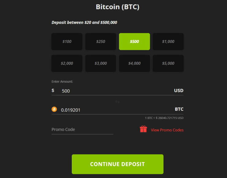 BetOnline deposit screen