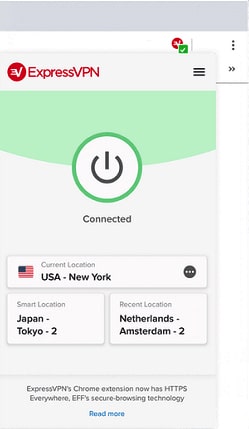 A screenshot of the server selection window of ExpressVPN.