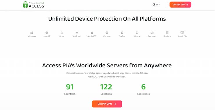 Private Internet Access Homepage 