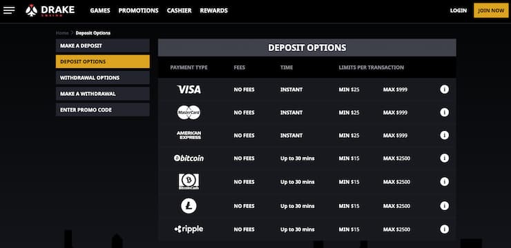 Step 3 - Drake Casino cashiers page