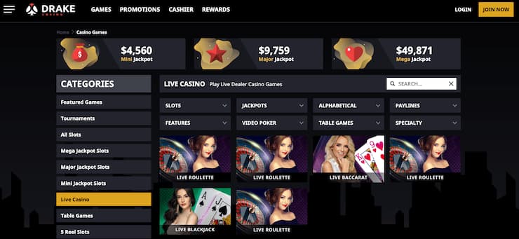 Drake Casino Live Dealer homepage - Drake Casino Reviiew 