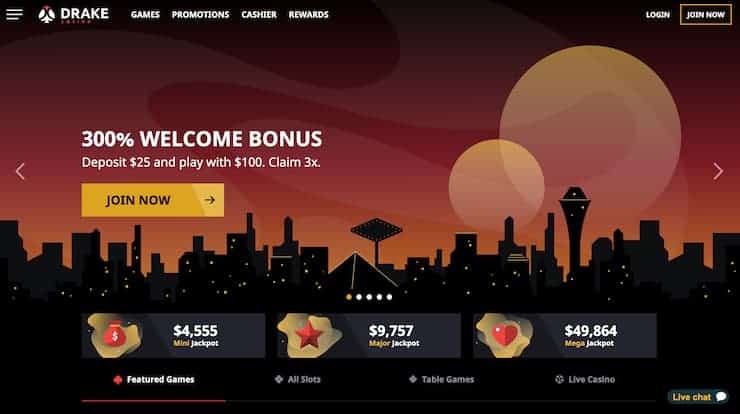 Drake Casino homescreen - Drake Casino review 