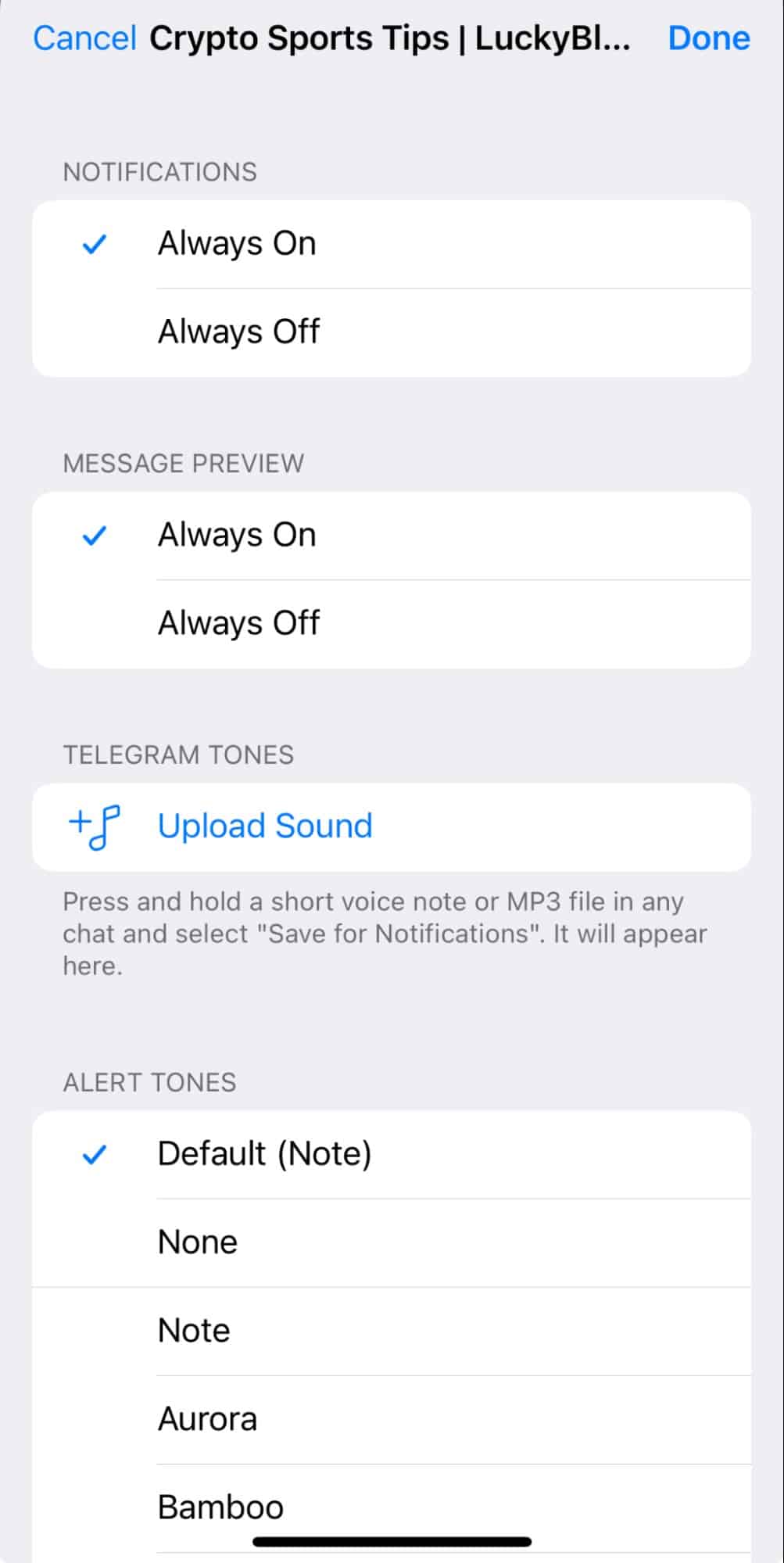 Telegram notification settings