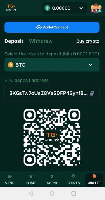 TG.Casino sign up process: Step 4 Deposit Funds and enter a your promo code