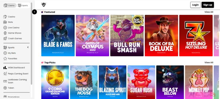 WSM Casino Featured Games Selection