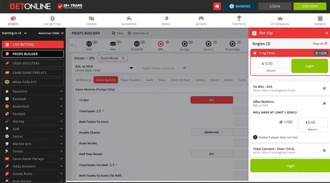 A Soccer Same Game Parlay at BetOnline