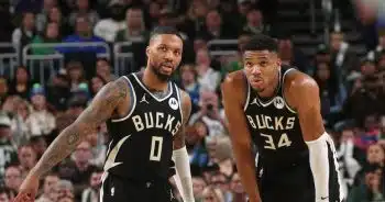 Damian Lillard and Giannis Antetokounmpo pic