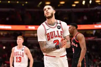 Lonzo Ball looks on with Bulls