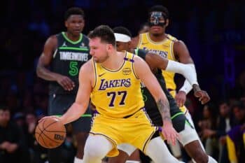 Doncic dribbles against Wolves